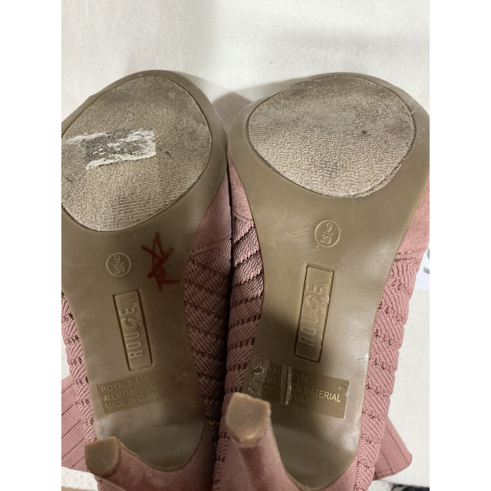 Woman’s Ruge Royals Pink Suede Stretch Fabric Ankle Boots 9m Peep Toe Heels - Picture 7 of 9